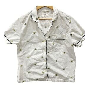 Printfresh White Cotton Embroidered Bumblebee Short Sleeve Pajama Top Large